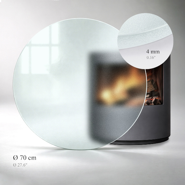 Round wood burner hearth pad with a milky glass optical effect