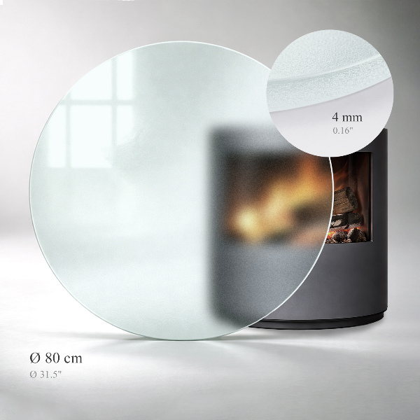 Round wood burner hearth pad with a milky glass optical effect