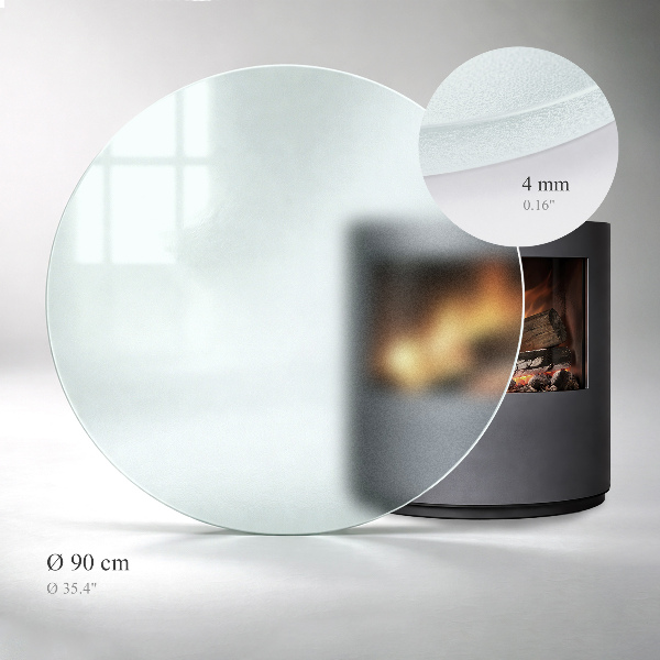 Round wood burner hearth pad with a milky glass optical effect