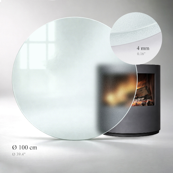 Round wood burner hearth pad with a milky glass optical effect