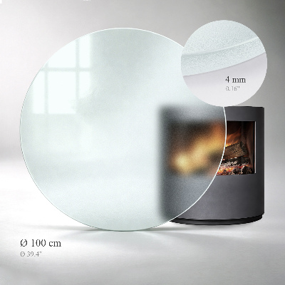 Round wood burner hearth pad with a milky glass optical effect