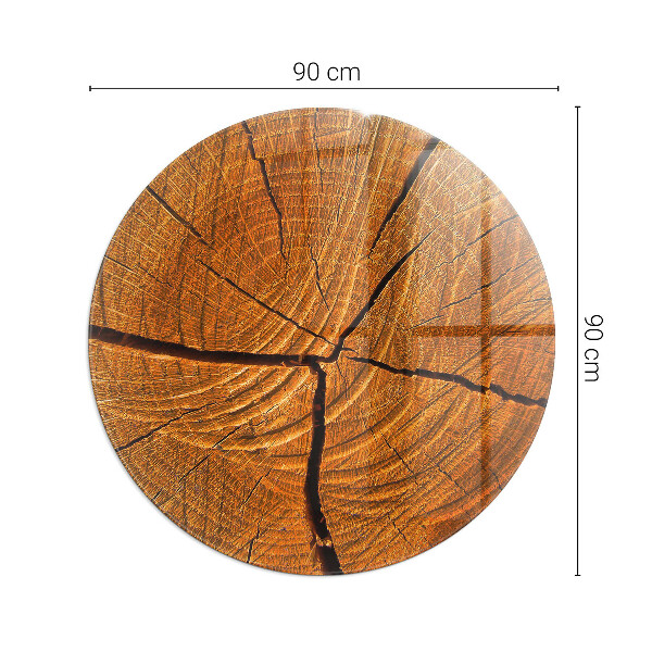 Round glass hearth Wood in cross-section with natural grain