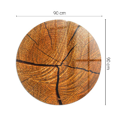 Round glass hearth Wood in cross-section with natural grain