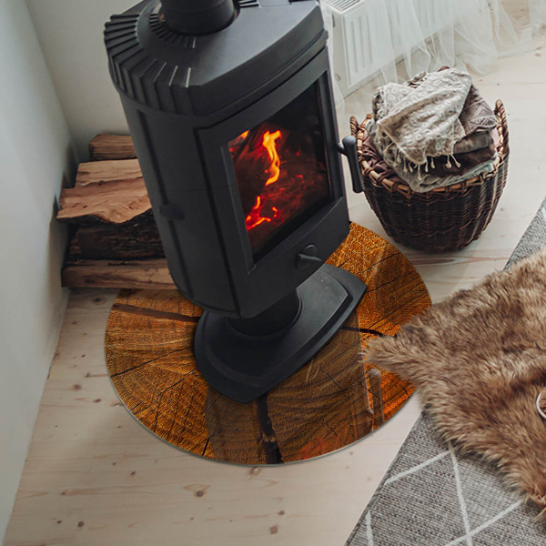 Round glass hearth Wood in cross-section with natural grain