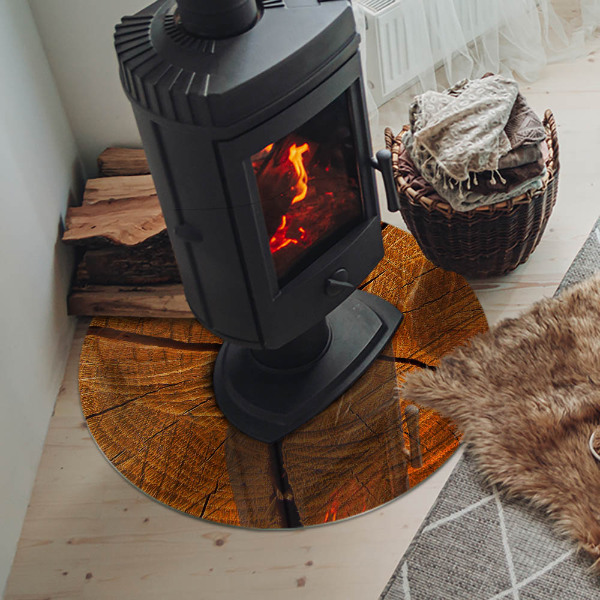 Round glass hearth Wood in cross-section with natural grain
