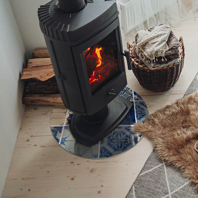 Round glass hearth Ceramic patterns on the background