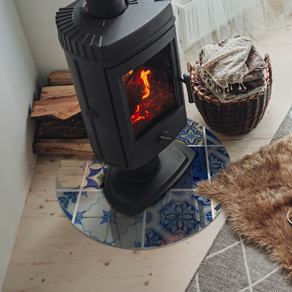 Round glass hearth Ceramic patterns on the background
