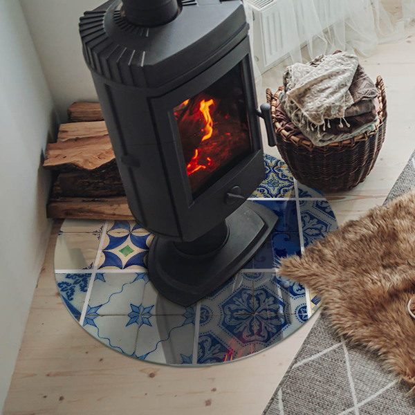 Round glass hearth Ceramic patterns on the background