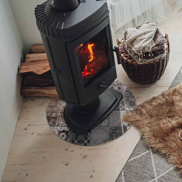 Round tempered glass hearth Tiled decorative patterns