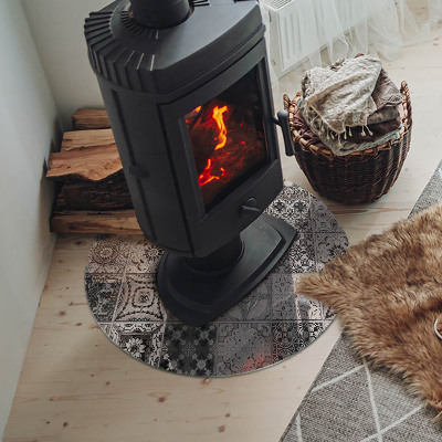 Round tempered glass hearth Tiled decorative patterns