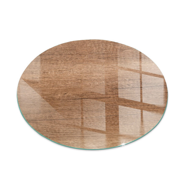 Round glass hearth for log burner Wood-inspired pattern