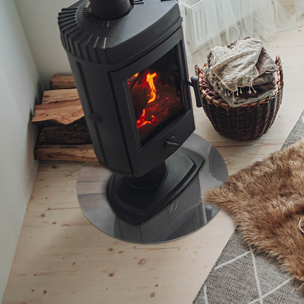 Round glass hearth Concrete structure with effect