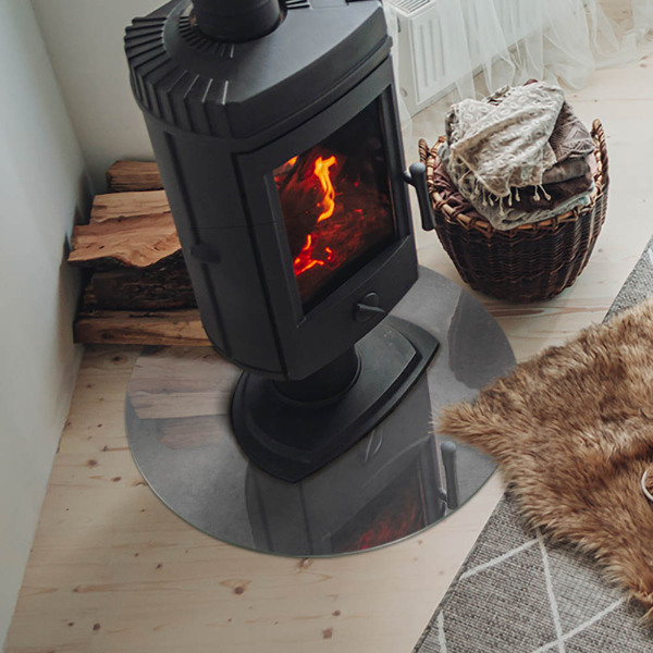 Round glass hearth Concrete structure with effect