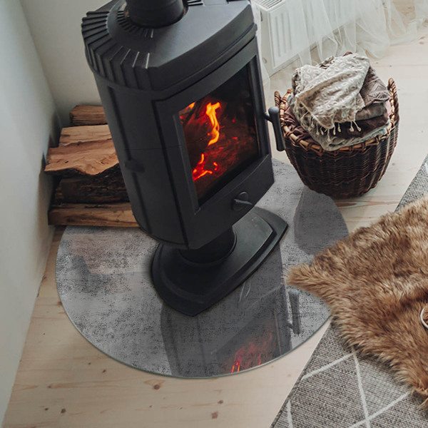 Round glass hearth for log burner Abstract background pattern