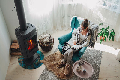 Round tempered glass hearth Organic pattern in an abstract style