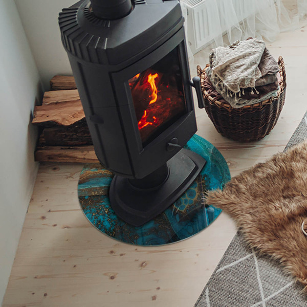 Round tempered glass hearth Organic pattern in an abstract style