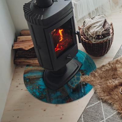 Round tempered glass hearth Organic pattern in an abstract style