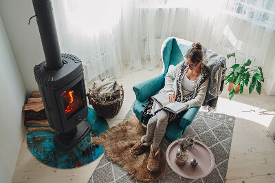 Round tempered glass hearth Organic pattern in an abstract style