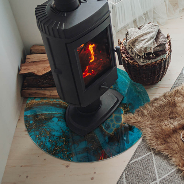 Round tempered glass hearth Organic pattern in an abstract style