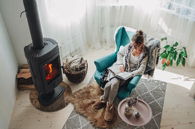 Round tempered glass hearth Pine wood pattern