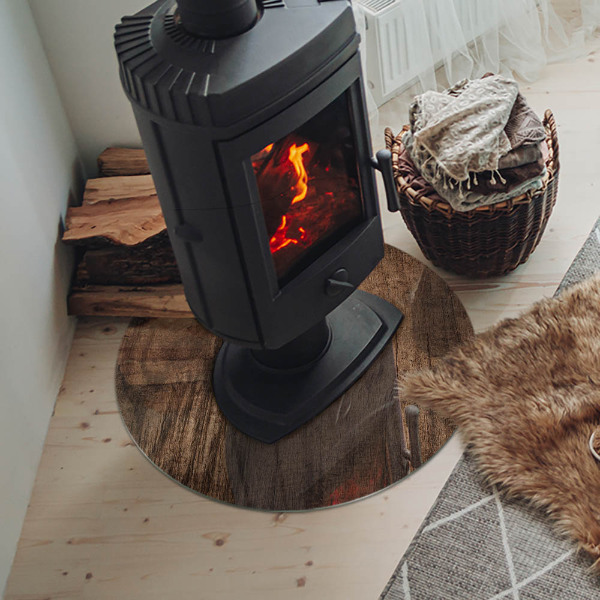 Round tempered glass hearth Pine wood pattern