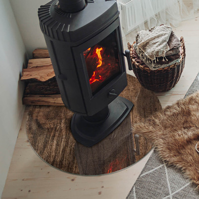 Round tempered glass hearth Pine wood pattern