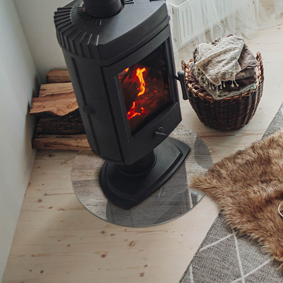 Round tempered glass hearth Natural light wood pattern