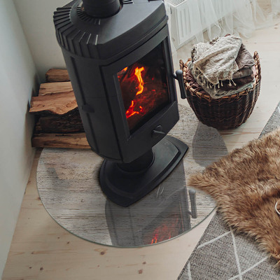 Round tempered glass hearth Natural light wood pattern