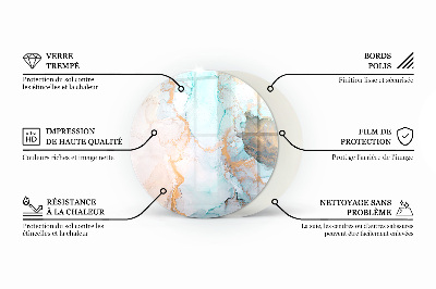 Round glass hearth for log burner Marble texture in an elegant style