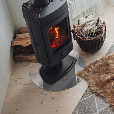 Round glass hearth for log burner Marble texture in an elegant style