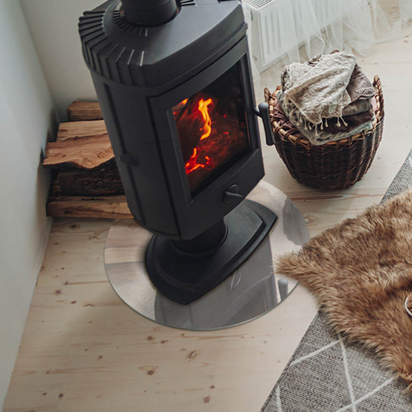 Round glass hearth Marble organic motif