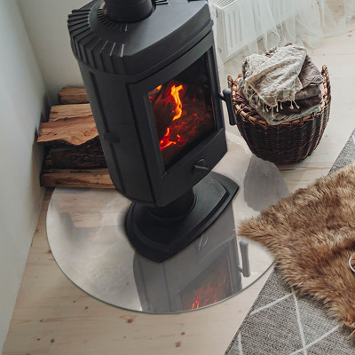 Round glass hearth Marble organic motif