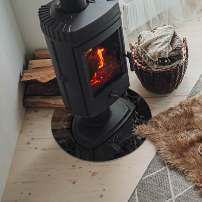 Round tempered glass hearth Stylish marble motif