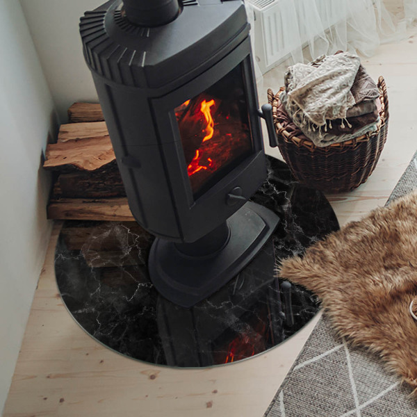 Round tempered glass hearth Stylish marble motif