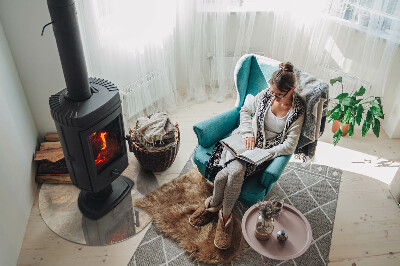 Round glass hearth for log burner Stone pattern inspired by nature
