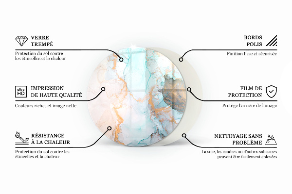 Round glass hearth Marble motif with delicate veins