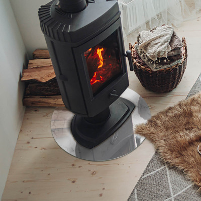 Round glass hearth Marble motif with delicate veins