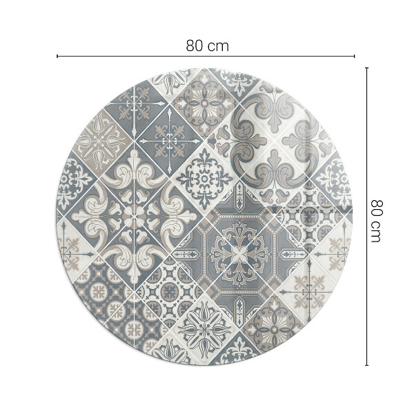 Round glass hearth for log burner Arrangement of mosaic decorations