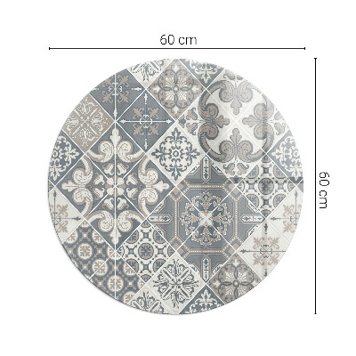 Round glass hearth for log burner Arrangement of mosaic decorations