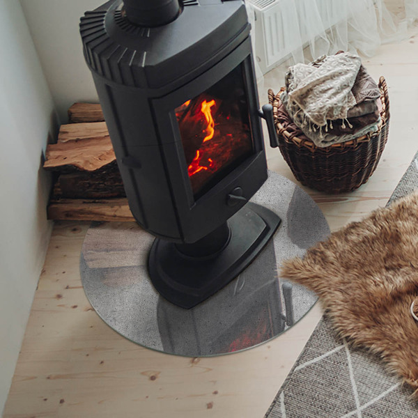 Round glass hearth Concrete texture in a raw style