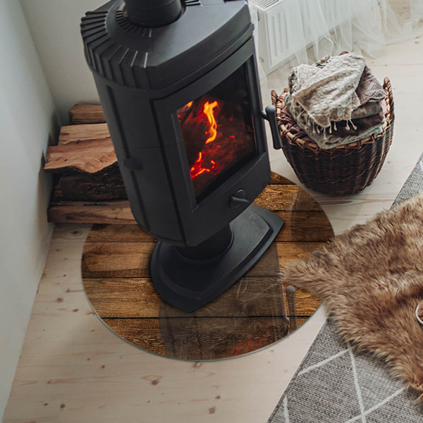 Round tempered glass hearth Natural wood grain