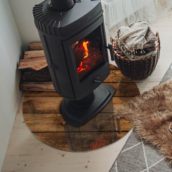 Round tempered glass hearth Natural wood grain