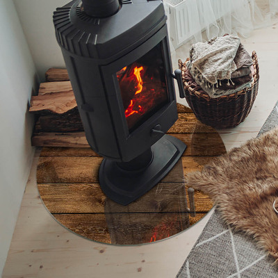 Round tempered glass hearth Natural wood grain