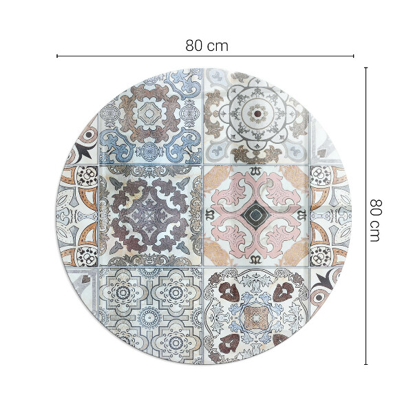 Round glass hearth for log burner Mosaic patterns in tiles