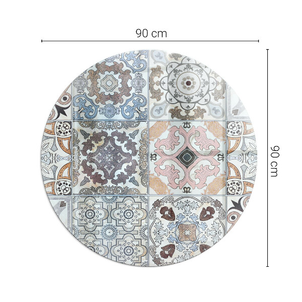 Round glass hearth for log burner Mosaic patterns in tiles