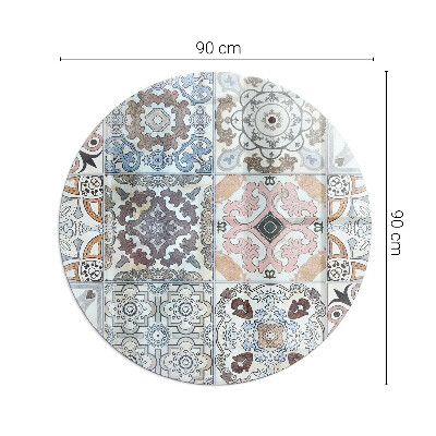 Round glass hearth for log burner Mosaic patterns in tiles