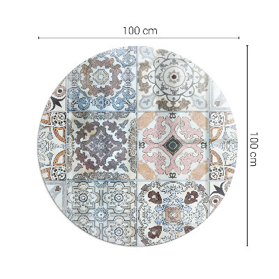 Round glass hearth for log burner Mosaic patterns in tiles