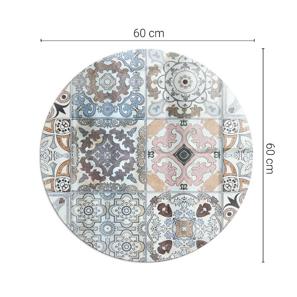 Round glass hearth for log burner Mosaic patterns in tiles