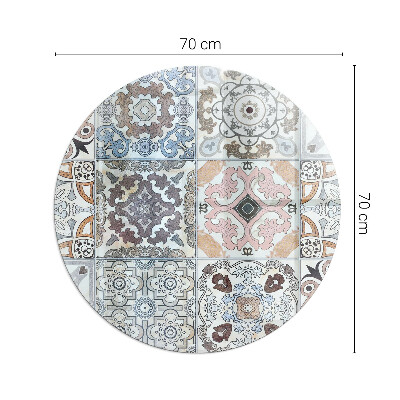 Round glass hearth for log burner Mosaic patterns in tiles