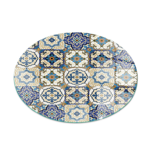 Round glass hearth Mosaic motif with floral accents